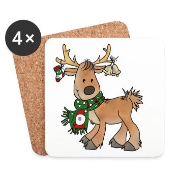 Weihnachtsren - Untersetzer (4er-Set) - Weiß - Vorne