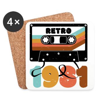 Rétro Arc-en-ciel des années 80 Cassette Texte - Dessous de verre (lot de 4) - blanc - Devant