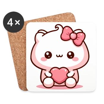 Kawaii Welpe mit Herz - Untersetzer (4er-Set) - Weiß - Vorne