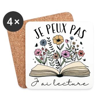 Je Peux Pas J’ai Lecture Cadeau Livre Fleurs - Dessous de verre (lot de 4) - blanc - Devant