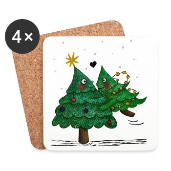 Niedliche Weihnachtsbäume - Untersetzer (4er-Set) - Weiß - Vorne