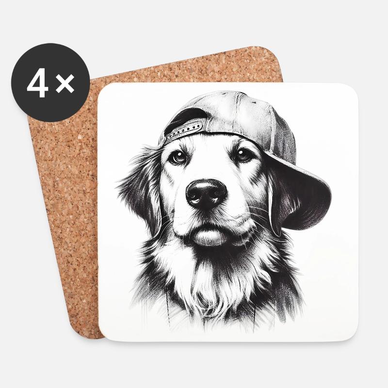 Chien - Dessous de verre (lot de 4) - blanc