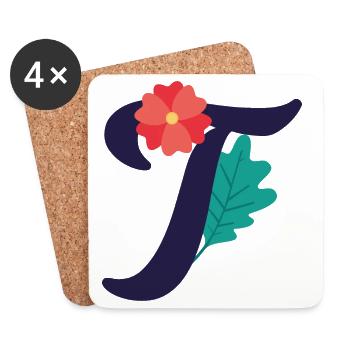 Elegant letter 'T' with flowers - Coasters (set of 4) - white - Front