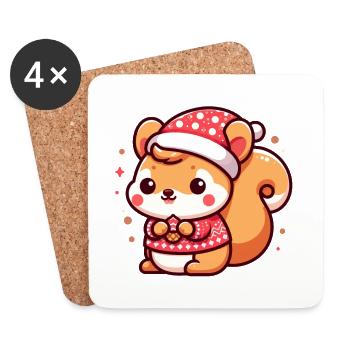 Cute Christmas Squirrel - Coasters (set of 4) - white - Front