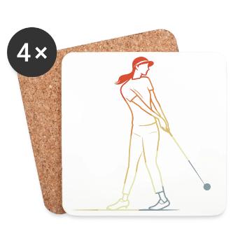 Weiblicher Golfspieler Line Art - Untersetzer (4er-Set) - Weiß - Vorne