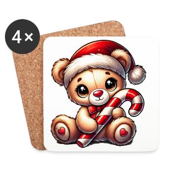 Teddy bear with candy cane – Sweet Christmas design - Coasters (set of 4) - white - Front
