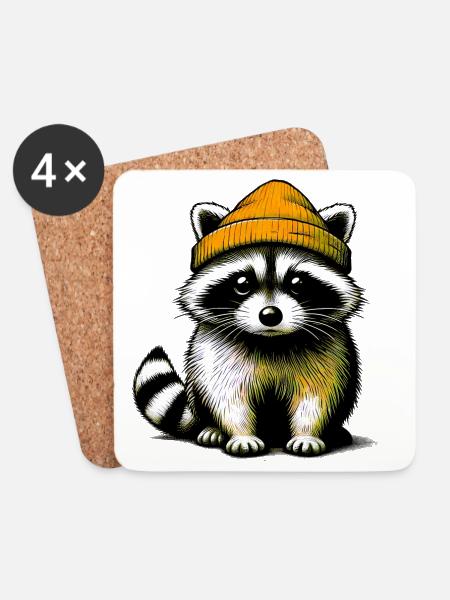Waschbär - Untersetzer (4er-Set) - Weiß