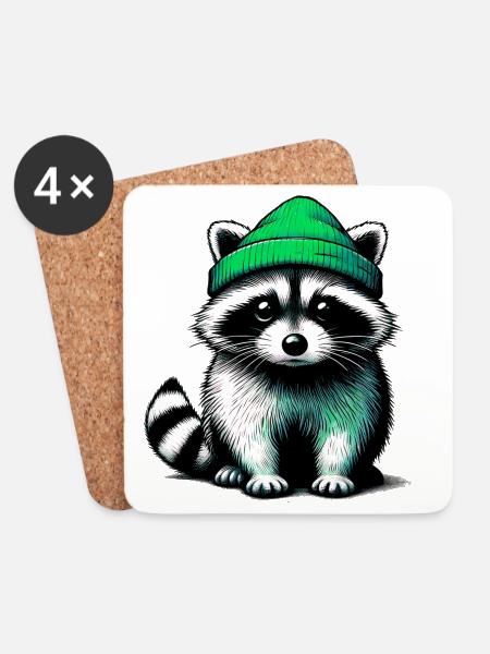 Waschbär - Untersetzer (4er-Set) - Weiß