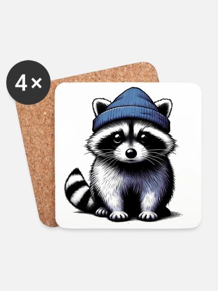 Waschbär - Untersetzer (4er-Set) - Weiß