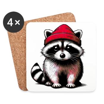 Waschbär - Untersetzer (4er-Set) - Weiß - Vorne