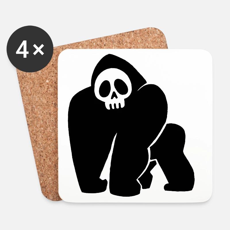 Schwarzer Gorilla Schädel - Untersetzer (4er-Set) - Weiß