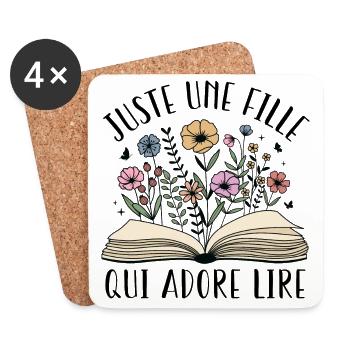 Juste Une Fille Qui Adore Lire Cadeau Lecture - Dessous de verre (lot de 4) - blanc - Devant