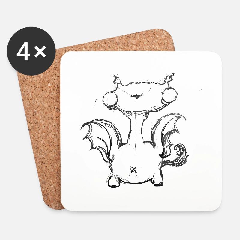Drache - Untersetzer (4er-Set) - Weiß