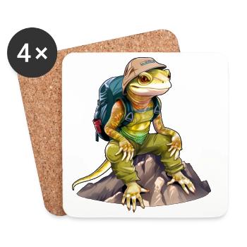 Lizard Mountaineer / Hiking Lizards - Coasters (set of 4) - white - Front