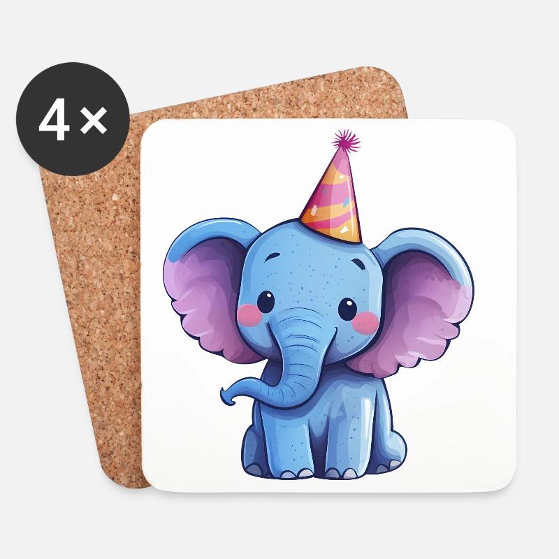Süßer fröhlicher Elefant mit Partyhut - Untersetzer (4er-Set) - Weiß