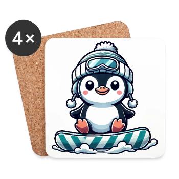 Mignon pingouin snowboard plaisir d’hiver - Dessous de verre (lot de 4) - blanc - Devant