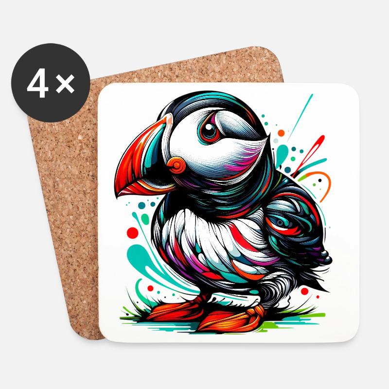 Papageitaucher - Untersetzer (4er-Set) - Weiß