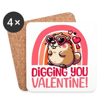 Tu es génial, Valentin - Design de marmotte mignon - Dessous de verre (lot de 4) - blanc - Devant