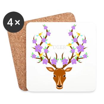 Flowery deer with bird accents - Coasters (set of 4) - white - Front