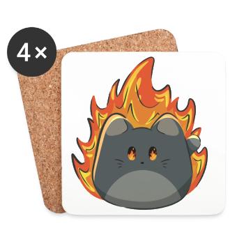 Chat mignon avec du feu - Dessous de verre (lot de 4) - blanc - Devant