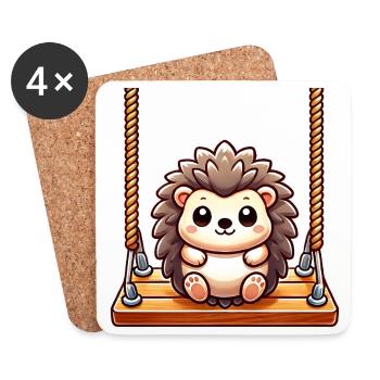 hérisson balançant aire de jeux dessin animé mignon - Dessous de verre (lot de 4) - blanc - Devant