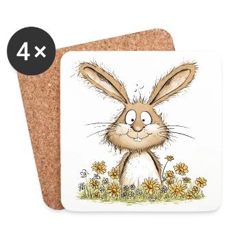 Drolliger Hase I Osterhase Häschen - Untersetzer (4er-Set) - Weiß - Vorne