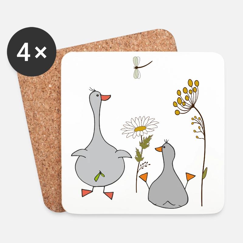 Gänse auf der Wiese - Untersetzer (4er-Set) - Weiß