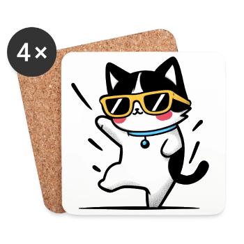 Chat cool aux lunettes jaunes - Dessous de verre (lot de 4) - blanc - Devant