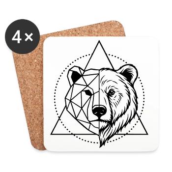 Geometrischer Bär – Tierportrait im Origami-St - Untersetzer (4er-Set) - Weiß - Vorne