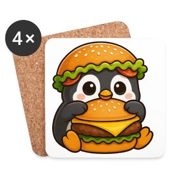 Pingouin mignon avec hamburger Cheeseburger Restauration rapide - Dessous de verre (lot de 4) - blanc - Devant