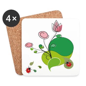 Blume mit Marienkäfer - Untersetzer (4er-Set) - Weiß - Vorne