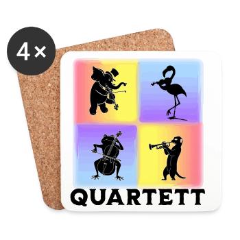 Musiker Quartett mit Elefant Flamingo Frosch - Untersetzer (4er-Set) - Weiß - Vorne