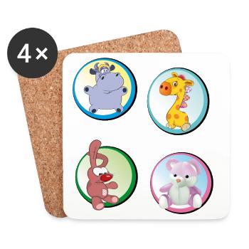 Spielzeug Teddy Hippo Hasi - Untersetzer (4er-Set) - Weiß - Vorne