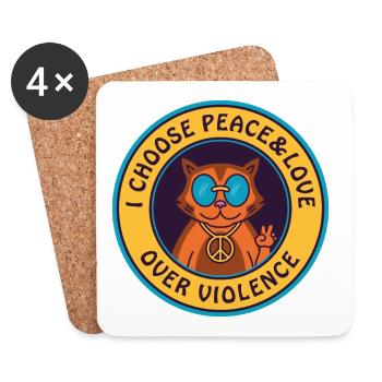 Friede und Liebe statt Gewalt - Katze mit Peace-Zeichen - Untersetzer (4er-Set) - Weiß - Vorne