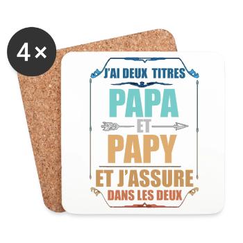 Deux Papa J'Ai et Papy Titres Grand Père - Dessous de verre (lot de 4) - blanc - Devant