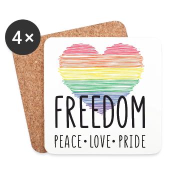 LGBT Pride Month - Freedom. Peace - Love - Pride - Coasters (set of 4) - white - Front