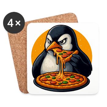 Cute Penguin Pizza Italian Food Cartoon - Coasters (set of 4) - white - Front