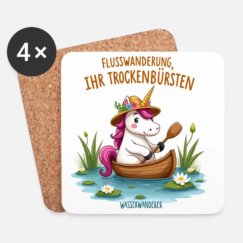 Einhorn Kanufahrt - Untersetzer (4er-Set) - Weiß