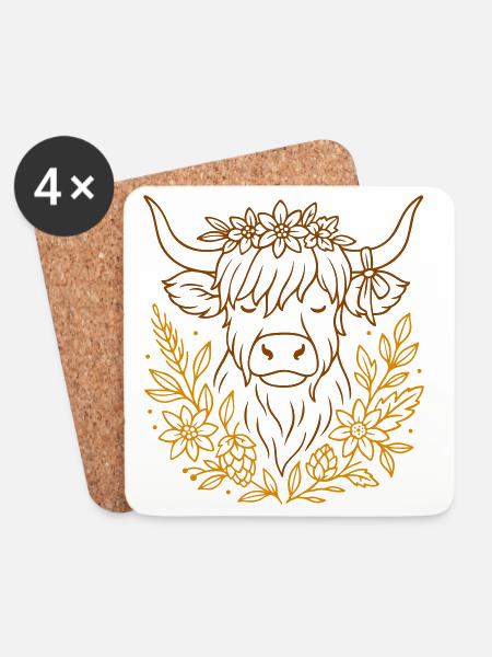 Highland Cow - Highland Rind - Landleben - Untersetzer (4er-Set) - Weiß