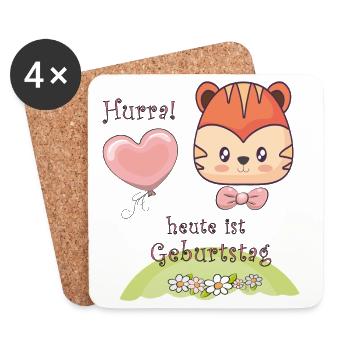 Hurra, heute ist Geburtstag Happy Birthday - Untersetzer (4er-Set) - Weiß - Vorne