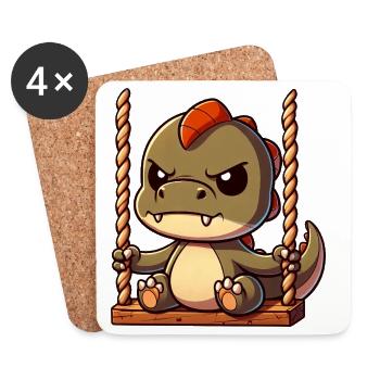 Grumpy T-Rex on swing annoyed offended - Coasters (set of 4) - white - Front