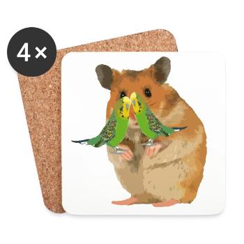 Hamster Menno avec deux Wellis - Dessous de verre (lot de 4) - blanc - Devant