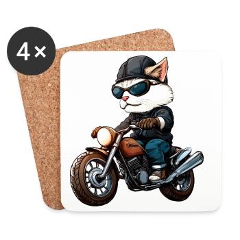 Motorradfahrer Katze - Untersetzer (4er-Set) - Weiß - Vorne