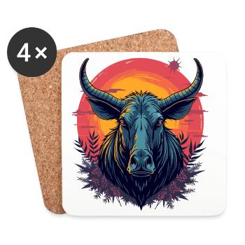 Futuristic bison at sunset - Coasters (set of 4) - white - Front