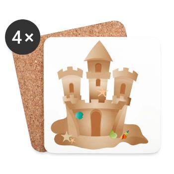 Château de sable avec coquillages et étoiles de mer sur la plage - Dessous de verre (lot de 4) - blanc - Devant
