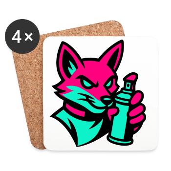 Graffiti Renard - Dessous de verre (lot de 4) - blanc - Devant