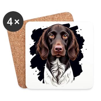 Petit Münsterlander sur fond noir - Dessous de verre (lot de 4) - blanc - Devant