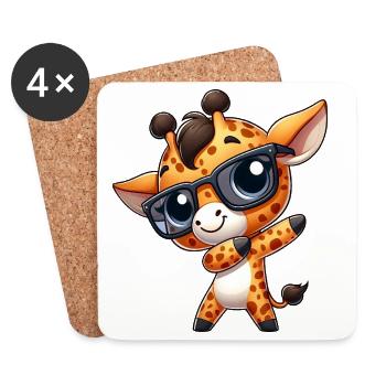Cute Giraffe Dab Dabbing Cartoon Safari Nerd - Coasters (set of 4) - white - Front