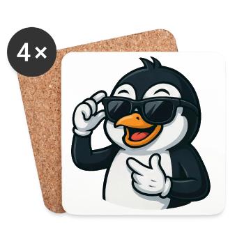 pingouin cool avec des lunettes de soleil dessin animé arctique - Dessous de verre (lot de 4) - blanc - Devant
