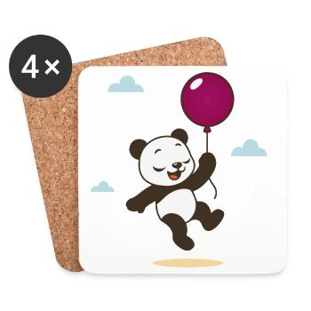 Panda heureux avec ballon - Dessous de verre (lot de 4) - blanc - Devant